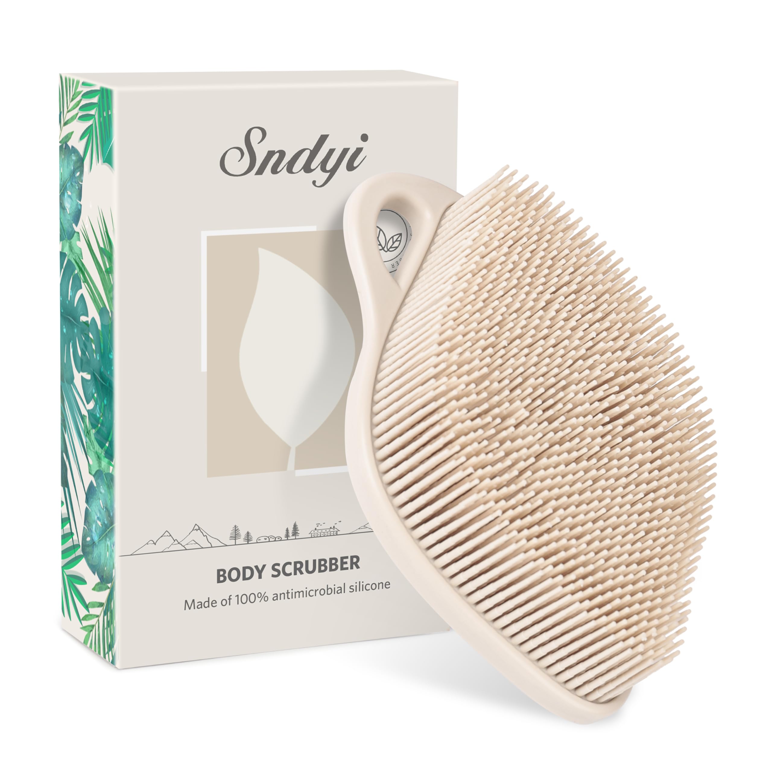 Sndyi Silicone Body Scrubber for Sensitive Skin - Gentle Exfoliating Shower Brush with Lathering Bristles, Leaf Shaped Silicone Loofah for Body & Back Cleansing - Perfect for Oatmeal Scrubs & Spa Day Self Care