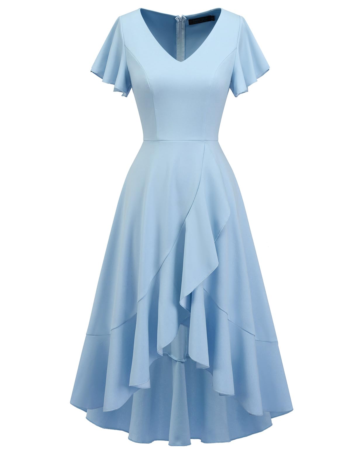 DRESSTELLS Women's Cocktail Dresses 2025 | Formal Wedding Guest Dress with Ruffle Detail | V-Neck Vintage Evening Gown for Prom, Party & Special Occasions