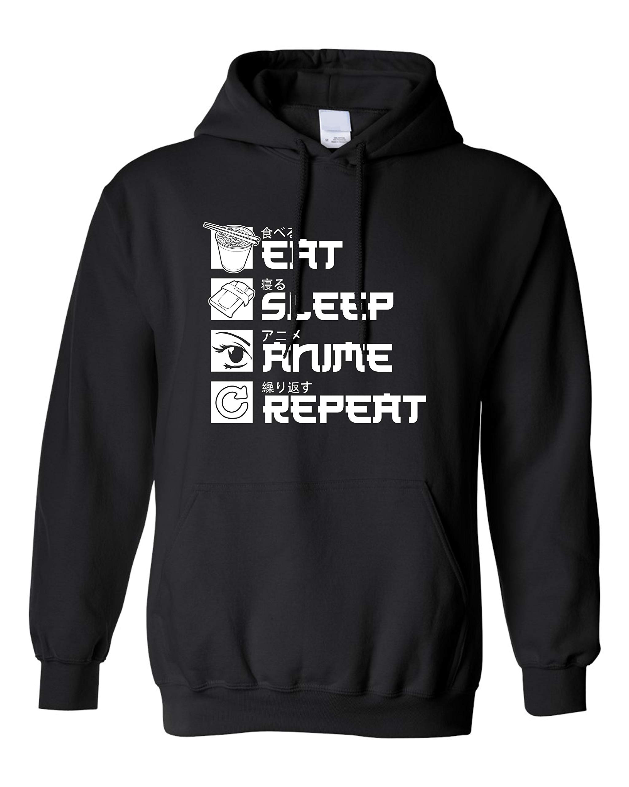 Eat Sleep Anime Repeat Hoodie - Squatch King Threads Men's & Women's Casual Pullover Sweatshirt | Perfect for Anime Fans, Gaming, Cosplay & Lounge Wear