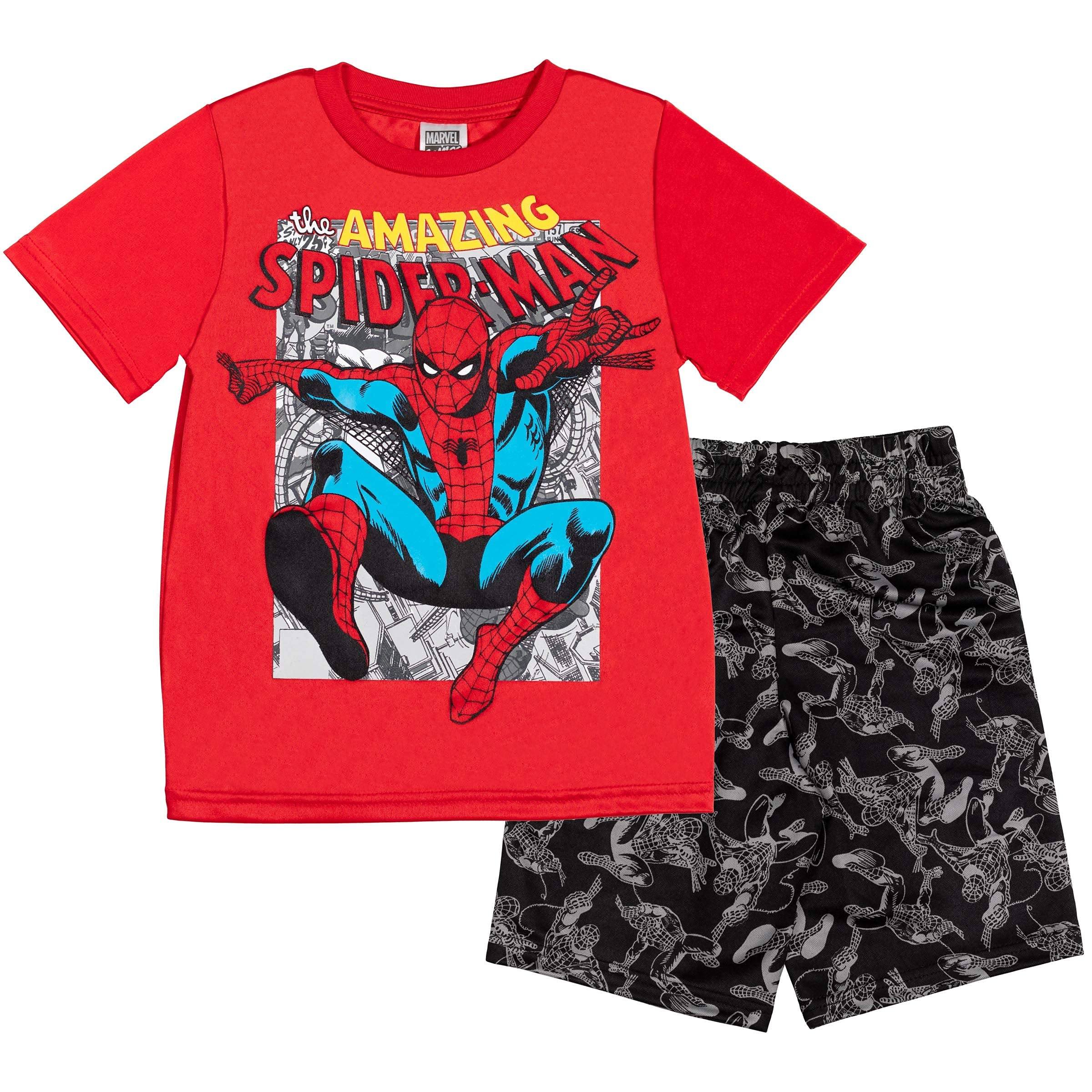 Marvel Avengers Spider-Man Captain America Boys Short Sleeve T-Shirt & Shorts Set - Superhero Costume for Kids, Birthday Gift, Cosplay Outfit - Perfect for Halloween, Comic Con, Dress Up Parties & Everyday Play