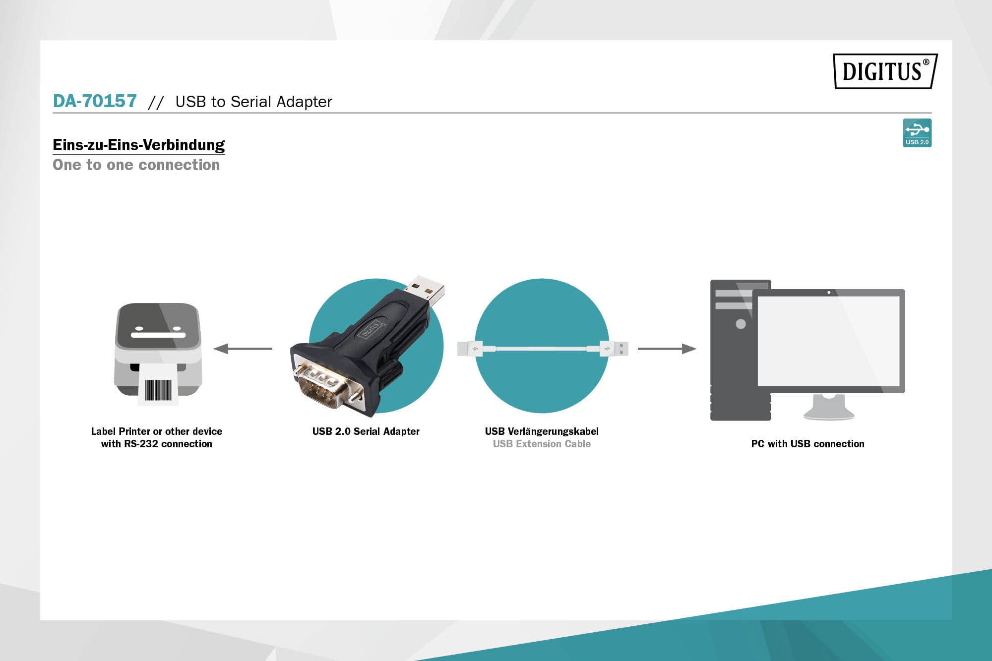 Digitus USB to Serial Adapter Converter - USB 2.0 to RS232 DB9 Cable for Industrial Equipment, POS Terminals, Printers & Legacy Devices - Plug & Play Driver-Free Installation (Windows/Mac/Linux Compatible)