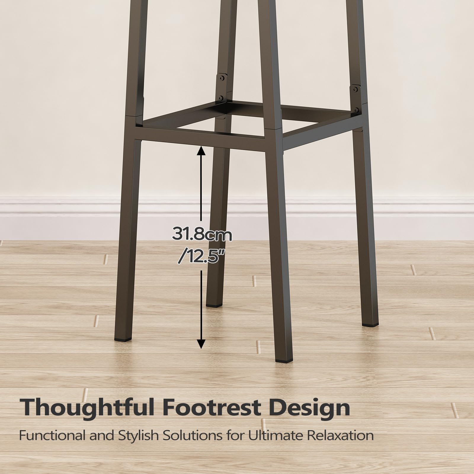 GILLAS Set of 2 Industrial Bar Stools with Backrest & Footrest - 30