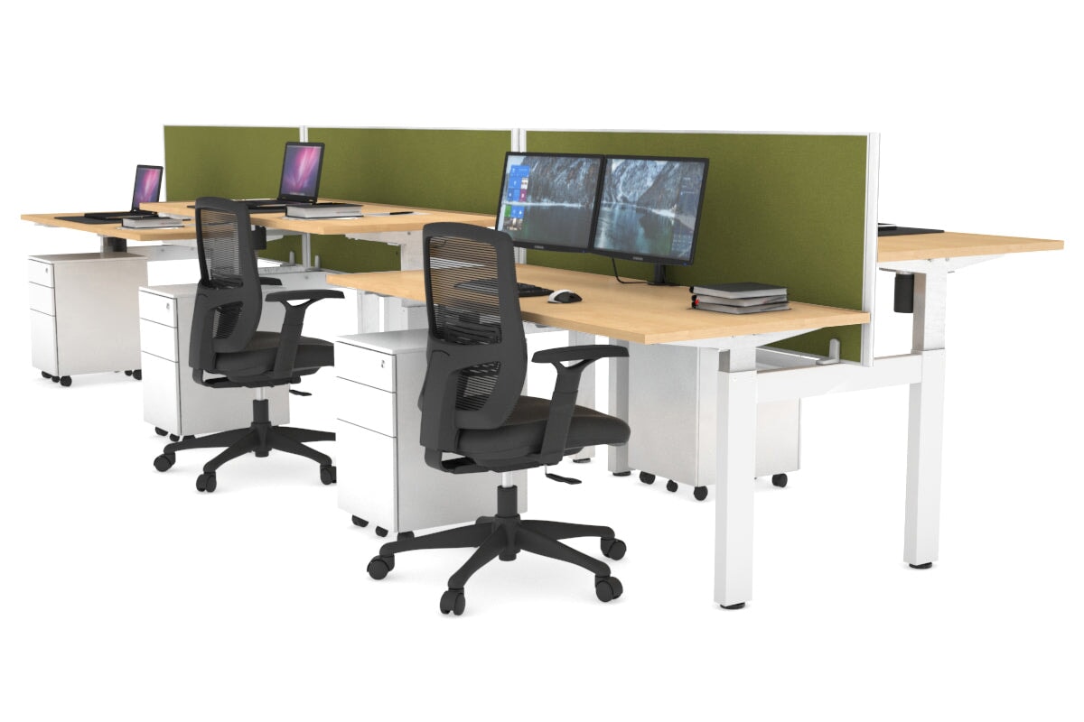 Adjustable Height 6-Person H Bench Workstation with White Frame [1600L x 700W] - Perfect for Office, Coworking Spaces & Home Offices