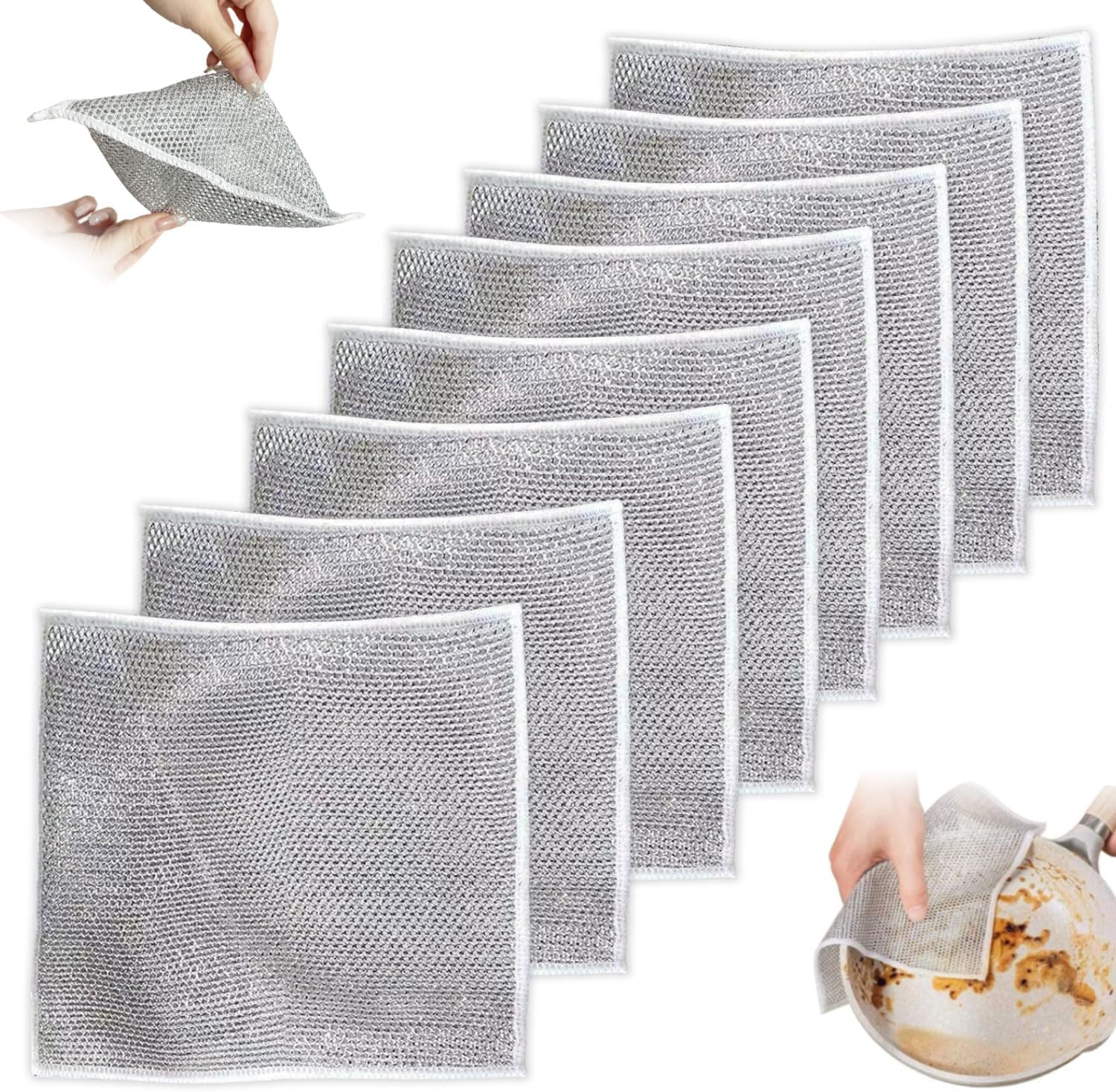 2-Pack Double Layer Wire Dishwashing Rags - Non-Scratch Cleaning Cloths for Wet & Dry Use | Multipurpose Kitchen Scrubber for Dishes, Sinks, Countertops & Stovetops | Perfect for Everyday Cleaning & Tough Stains