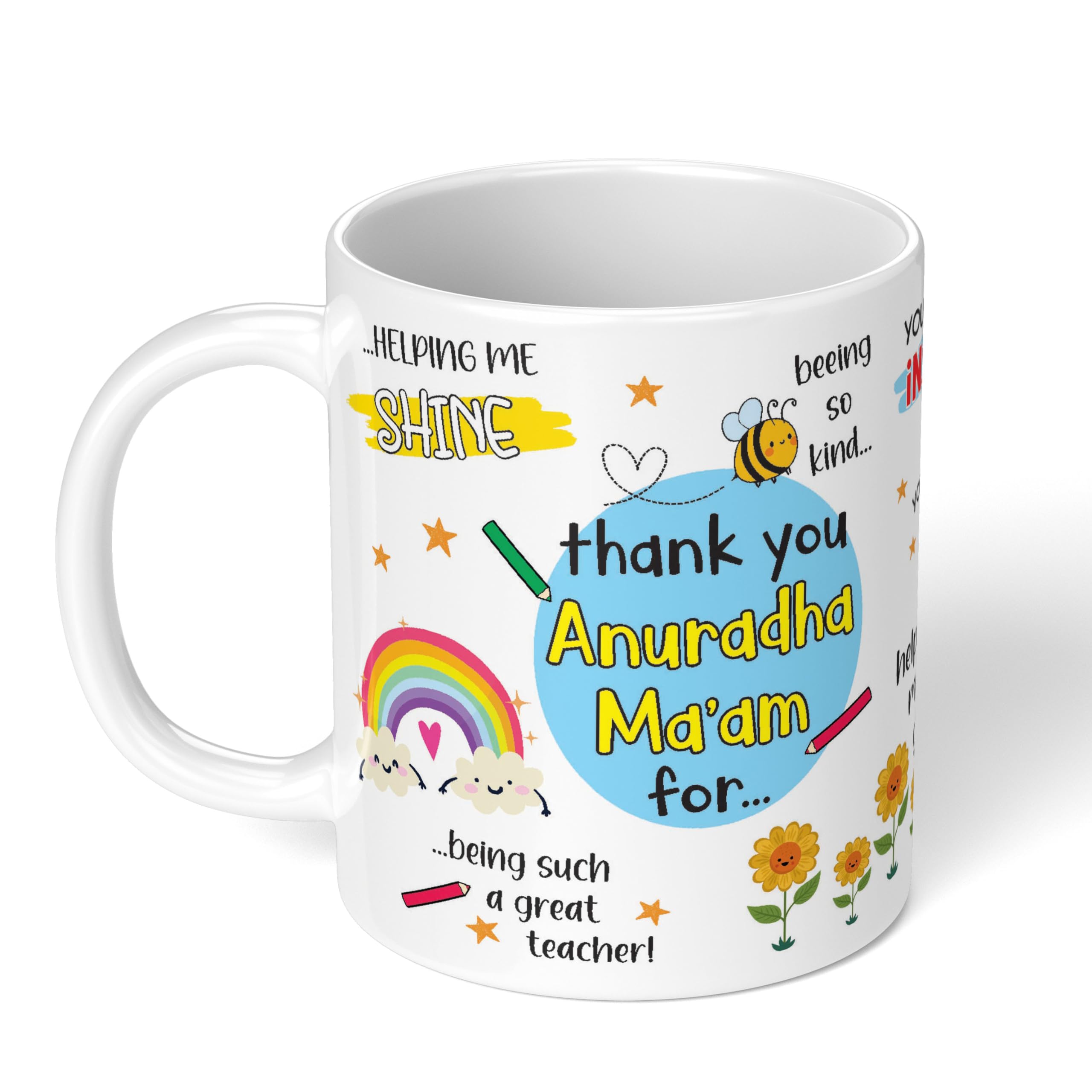 Personalized Teacher's Name Ceramic Mug 11oz - Best Thank You Gift for Teachers, Coffee & Tea Cup with 