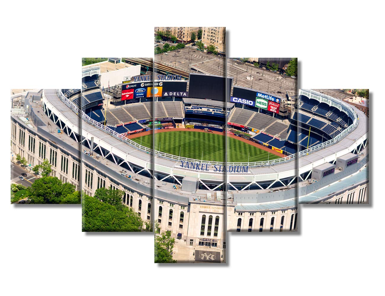 5-Piece Baseball Stadium Canvas Wall Art - New York Ballpark Paintings, Framed & Ready to Hang (60
