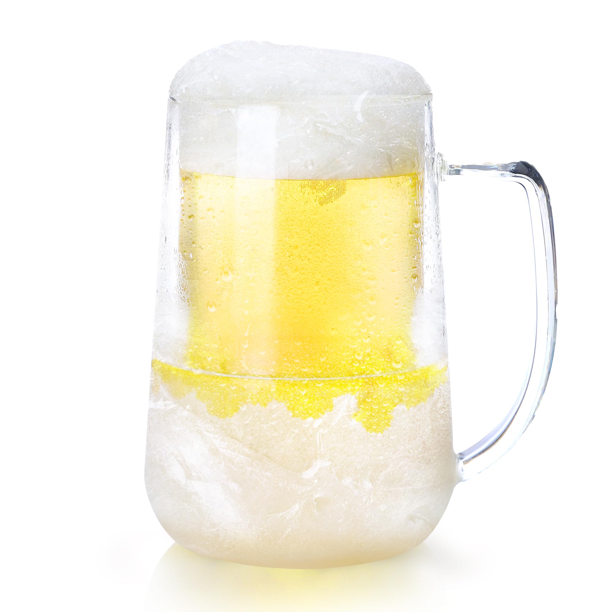Freezer-Safe Double Wall Borosilicate Glass Beer Mug with Handle - 16 Oz Clear Ice Cup for Beer, Milk, Juice - Perfect for Chilled Drinks, Parties, and Home Bars