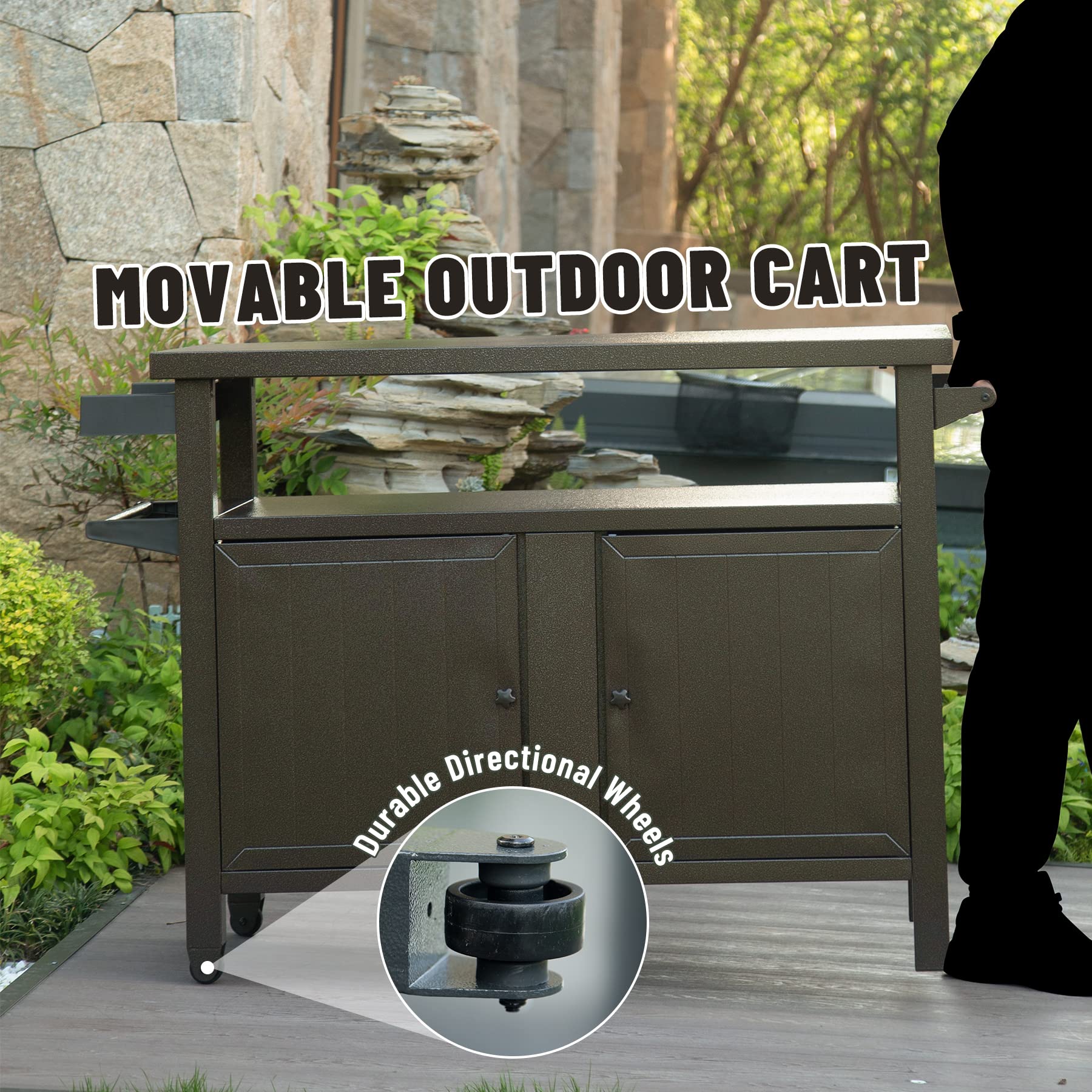 Portable Metal BBQ Grill Cart with Wheels & Storage for Outdoor Cooking - Patio, Backyard, Deck Use