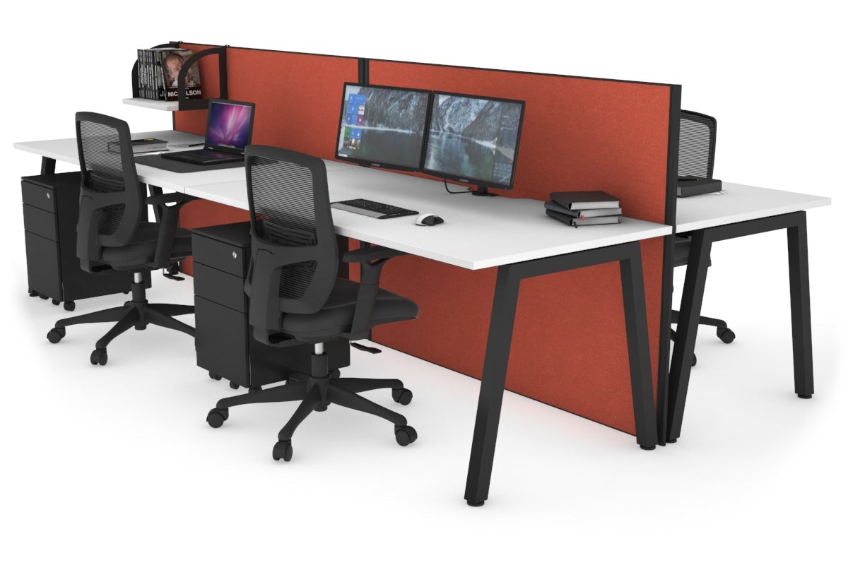 Horizon Quadro 4-Person Office Workstation Bench with A-Legs - 1800L x 800W Dimensions & Cable Management Scallop - Perfect for Collaborative Workspaces & Open Office Environments