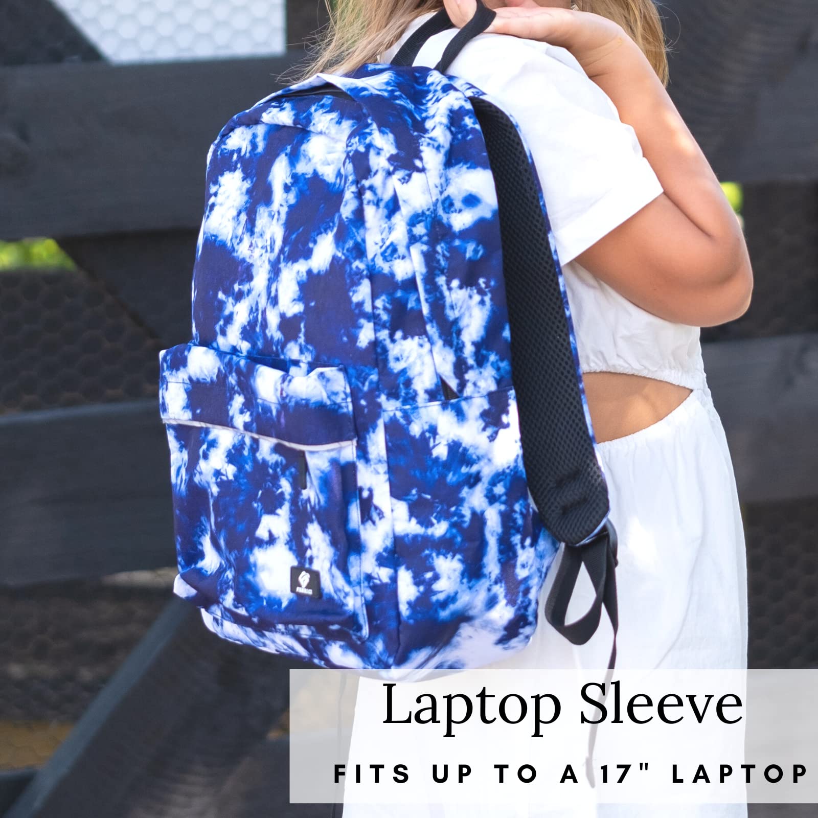 Fenrici Tie Dye Backpack for Boys & Girls - 16 Inch Blue Bookbag with Padded Laptop Compartment - Stylish Indigo Blue School Backpack for Kids & Teens - Perfect for School, Travel & Daily Use