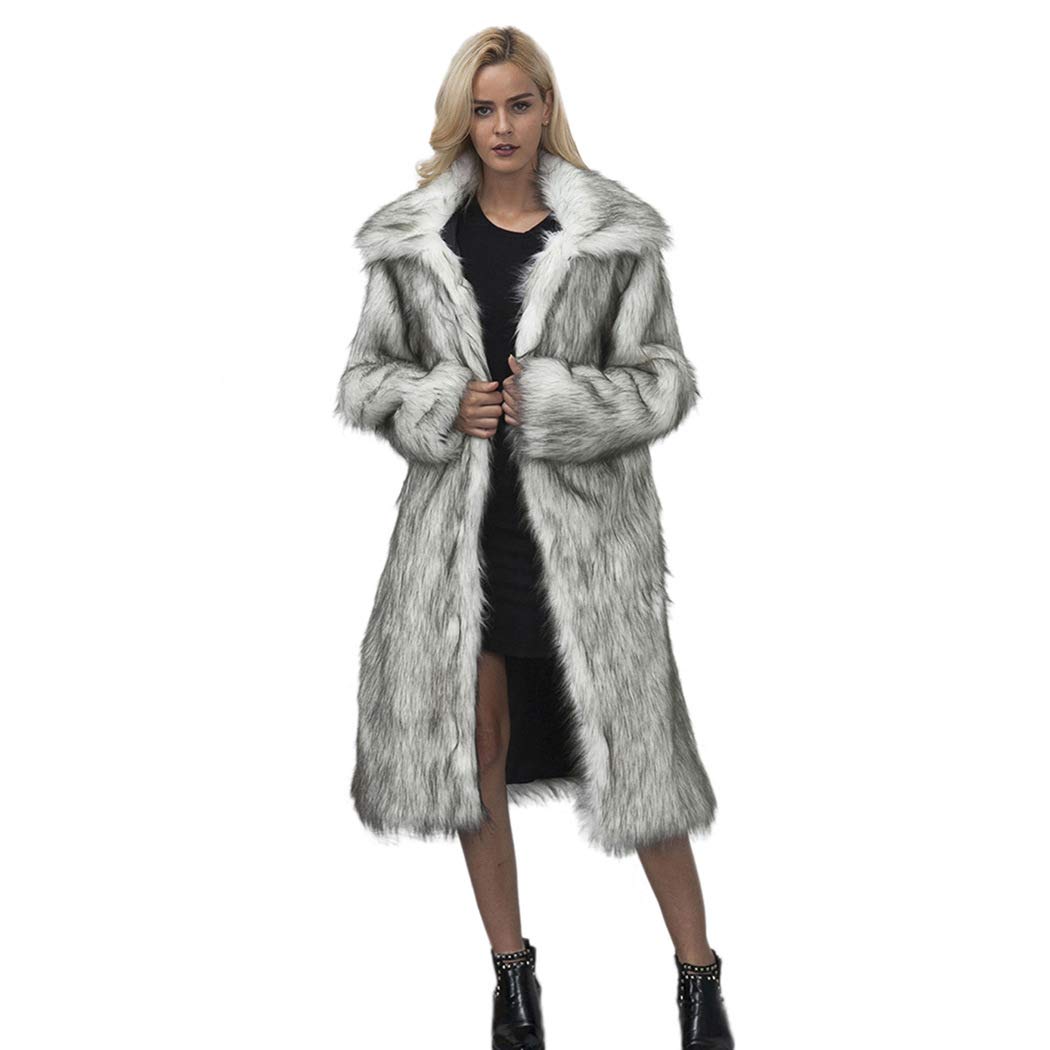 RomanticDesign Women's Long Lapel Faux Fur Jacket - Shaggy Winter Coat Warm Outerwear Cardigan for Casual Outings & Date Nights