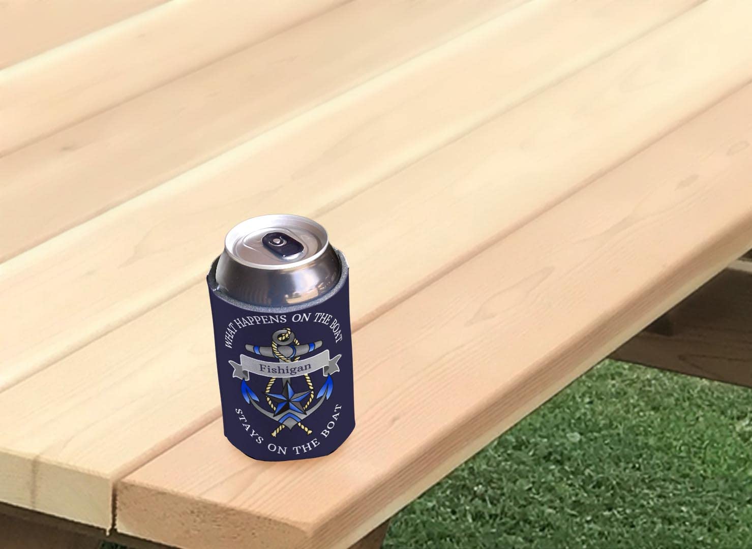 Custom Beach Can Coolers 6-Pack - Personalized Ultra Slim Can Coolies with Boat-Themed Text - Perfect for Boating, Beach Parties & Outdoor Events