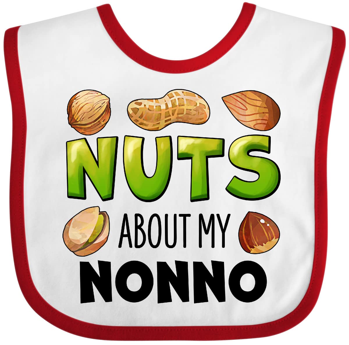 Inktastic Nuts About My Nonno Peanut Almond Pistachio Baby Bib - Soft Cotton Drool Bib for Infants & Toddlers - Perfect for Feeding Time, Daycare & Family Photos