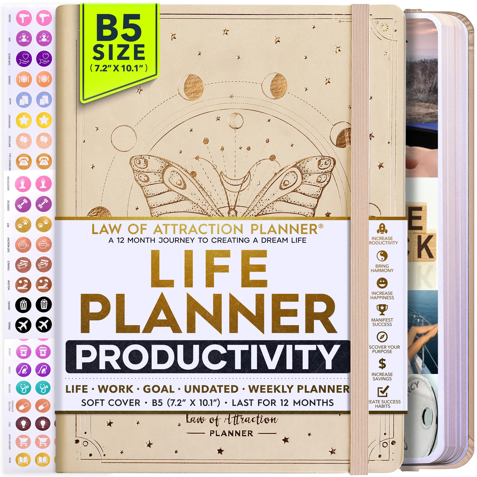 Law of Attraction Planner 2025 – Undated Hourly, Weekly & Monthly Goal Setting Planner | 12-Month Productivity Journal with Gratitude Tracking, Foldable Vision Board, Gift Box & Stickers | Perfect for Manifestation, Self-Improvement & Daily Organization
