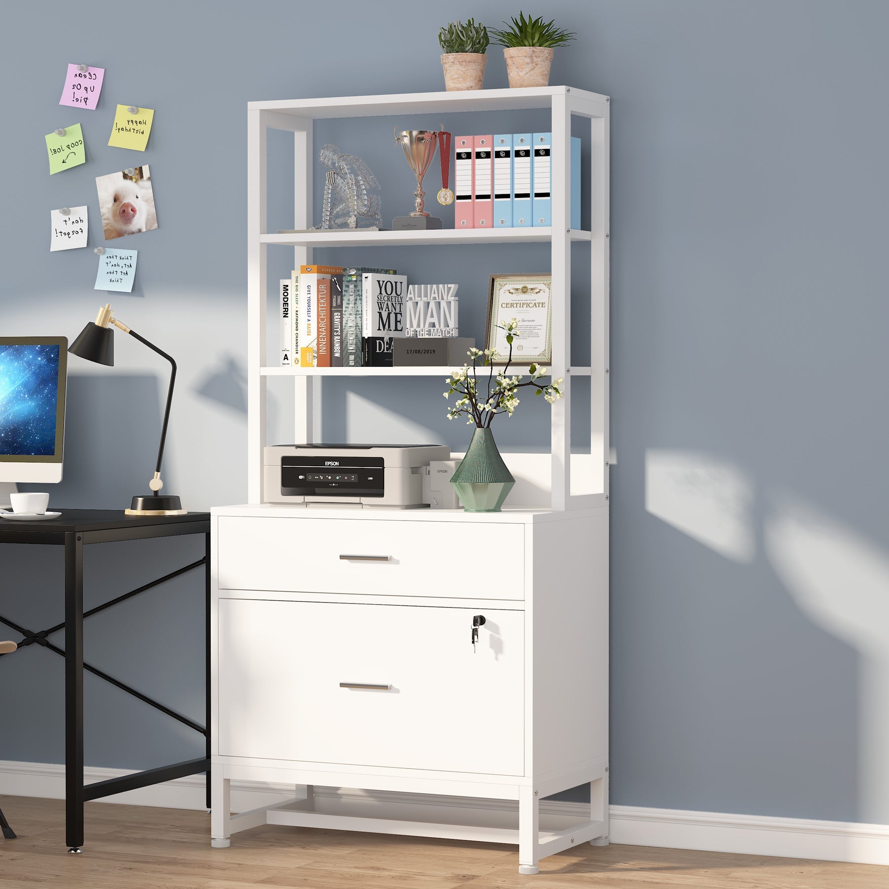 2-Drawer Vertical File Cabinet with Open Shelves - Compact Office Storage for Documents & Supplies | Perfect for Home, Office & Small Business Organization