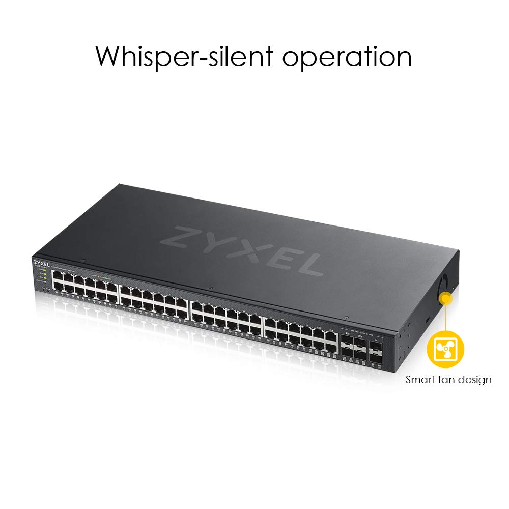 Zyxel 48-Port Gigabit Smart Managed Switch with 4 SFP Ports | Fanless Design | Optional Nebula Cloud Management | Ideal for Office Networks, Data Centers & Enterprise IT Infrastructure [GS1920-48v2]