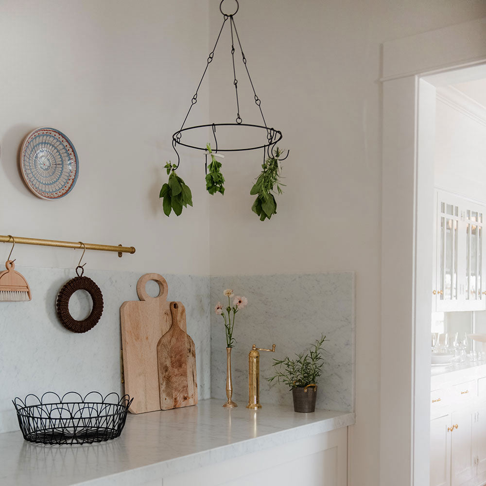 Stainless Steel Hanging Herb Rack for Kitchen - Space Saving Spice Organizer with Hooks - Perfect for Drying, Storing Fresh Herbs & Organizing Spice Jars in Pantry