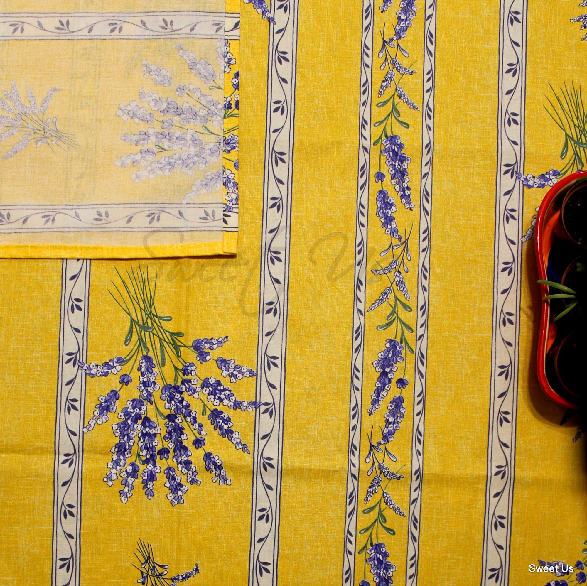 Royal Lavender Wipeable Spill-Resistant Acrylic Coated Tablecloth – Floral Cotton French Provencal Design for Rectangle Tables (60