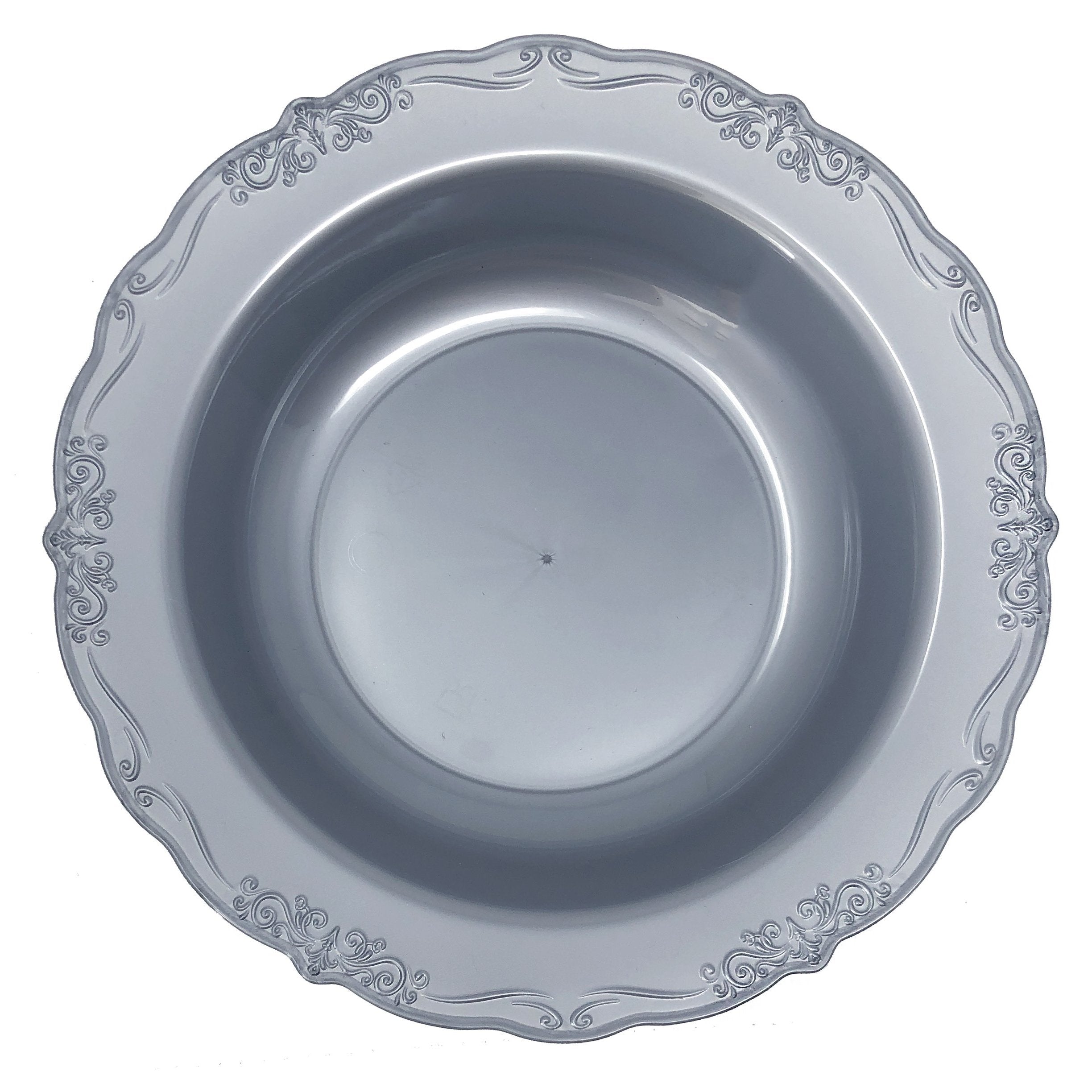 Vintage Silver Round Plastic Plates - Elegant Disposable Party Plates for Weddings, Birthdays, and Special Events