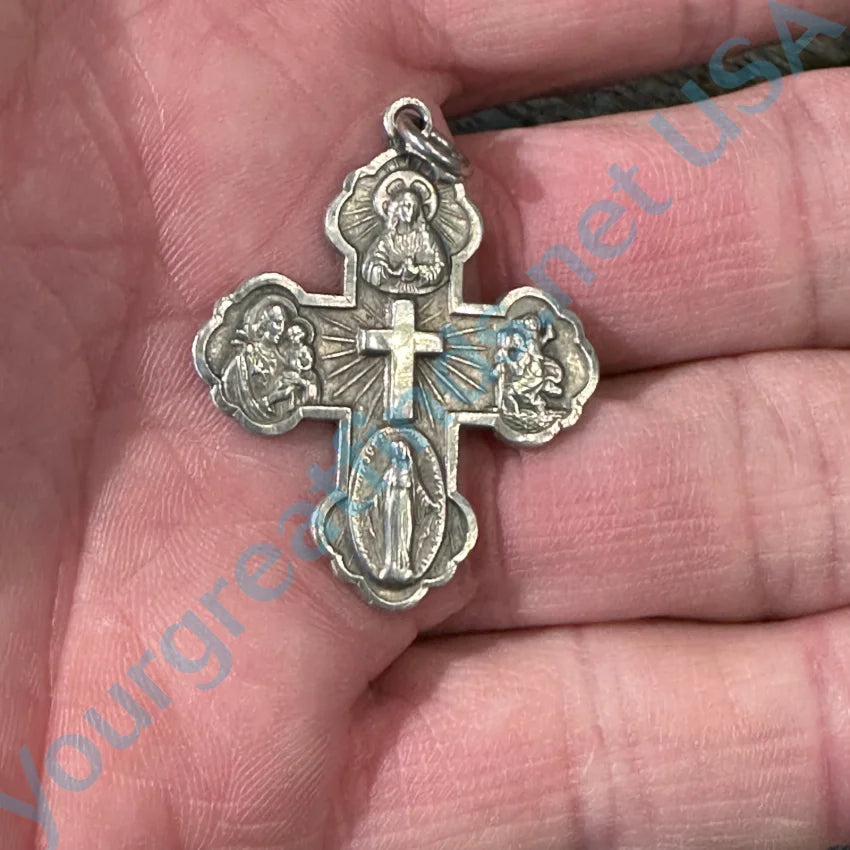 Vintage Sterling Silver 4 Way Cross Pendant Necklace for Women - Religious Jewelry Gift for Baptism, Confirmation & Everyday Wear