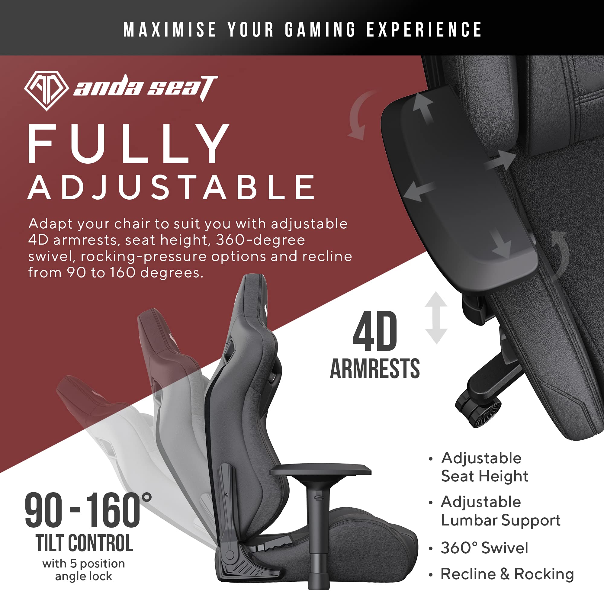 Anda Seat Kaiser 2 Black PVC Leather Gaming Chair - XL Premium Ergonomic Office & Gaming Chair for Adults, Heavy Duty Computer Desk Seat with Memory Foam Lumbar Support & Neck Pillow - Perfect for Esports, Streaming & Long Work Sessions