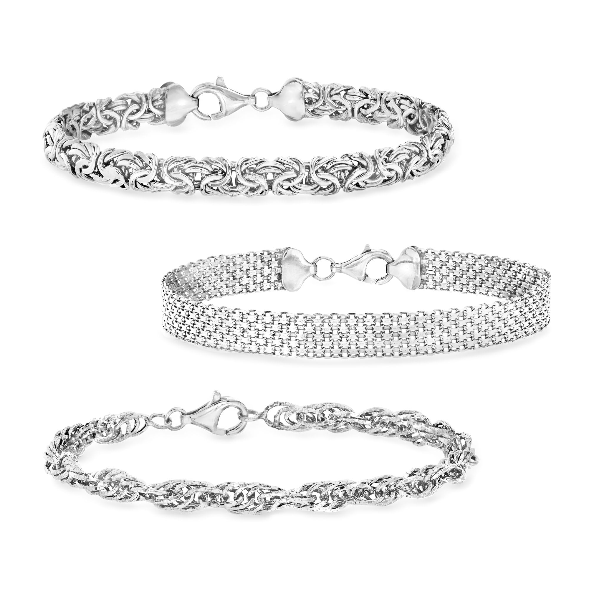 Ross-Simons Sterling Silver 3-Link Bracelet Set for Women | Elegant Stackable Jewelry for Everyday Wear, Gifts & Special Occasions