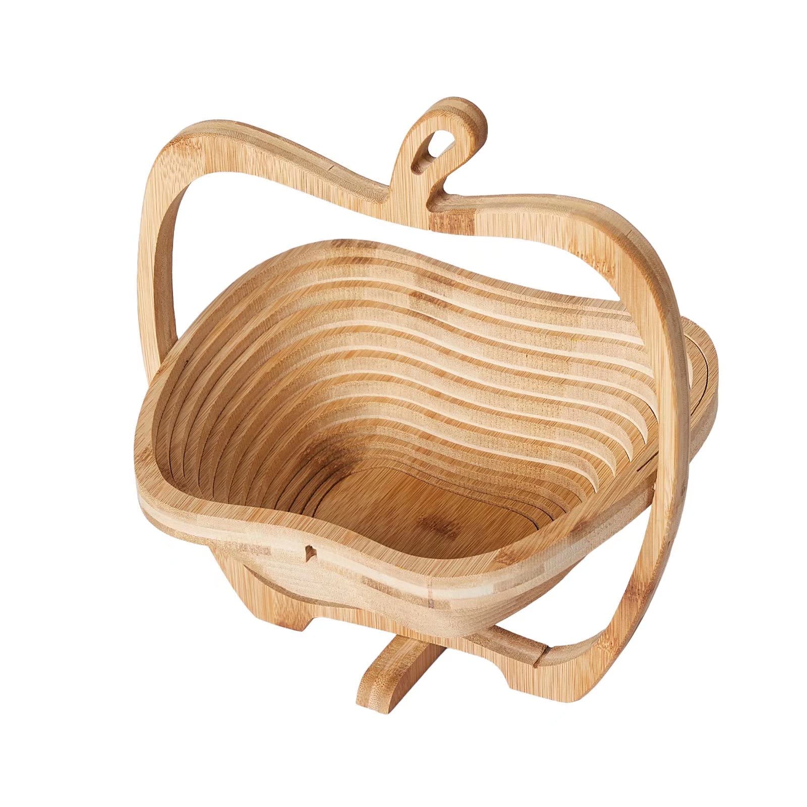 Foldable Bamboo Fruit Basket - Apple Shaped Collapsible Dried Fruit, Nuts & Candy Bowl | Wooden Snack Box for Kitchen Counter, Dining Table & Party Serving | Perfect for Fruits, Bread, Snacks & Gift Giving