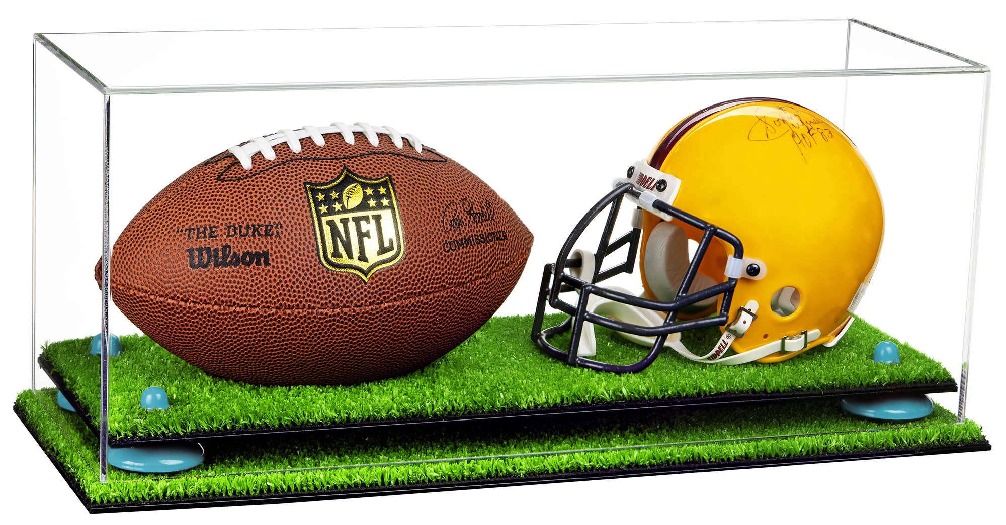 Premium Mini Helmet & Football Display Case with Risers - Showcase 2 Mini Helmets or Mini Football with Helmet - Perfect for Collectors, Man Cave, Sports Memorabilia & Home Decor