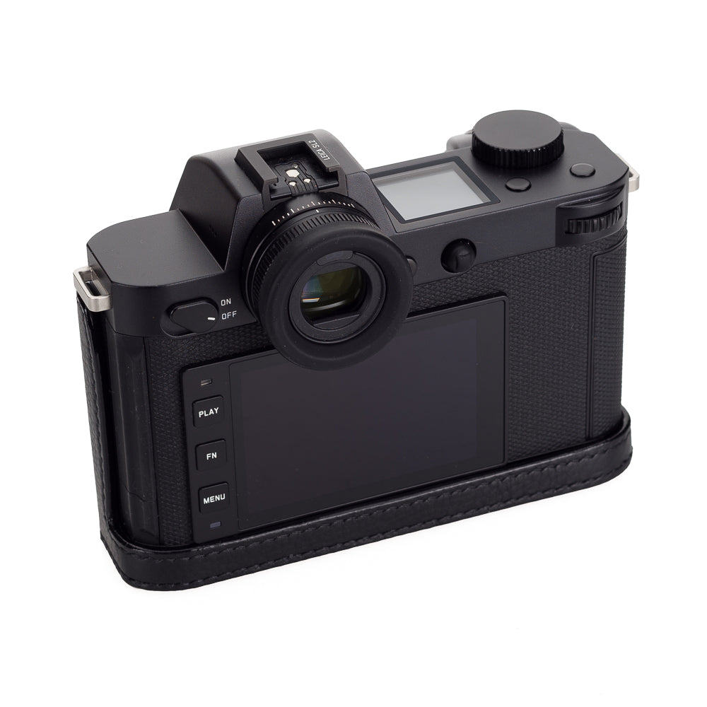 Arte di Mano Premium Leather Half Case for Leica SL2 Camera - Black with Black Stitching | Battery Access Door & Open Style Design | Perfect for Street Photography & Travel Protection