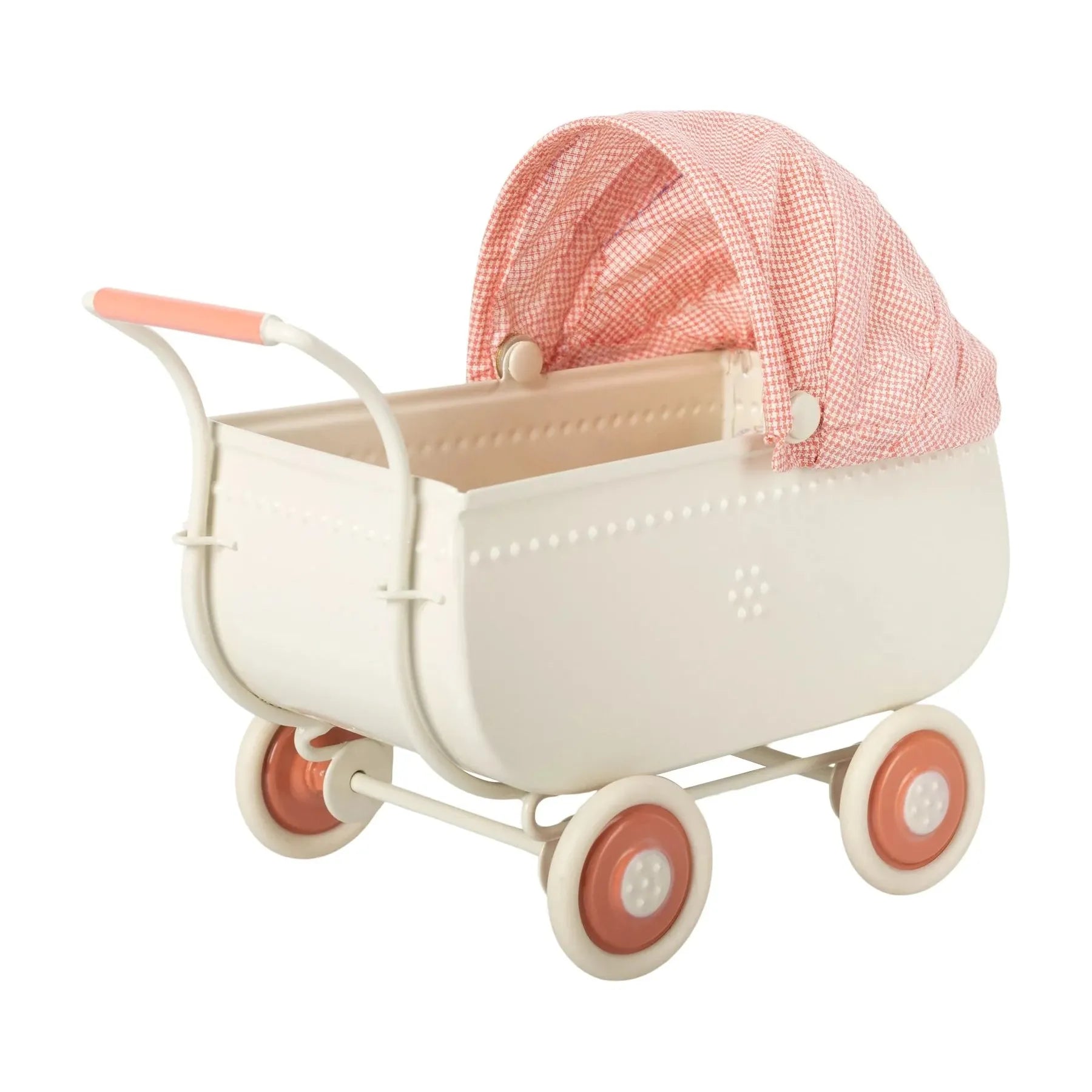 Maileg Micro Pram Doll Stroller in Coral Pink - Perfect for Pretend Play, Doll Accessories & Toddler Role-Playing Games
