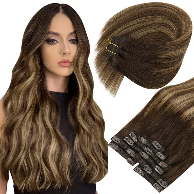 Double Wefted Clip-In Human Hair Extensions - 7pcs 105g for Natural Volume & Length | Perfect for Daily Styling, Parties & Special Occasions