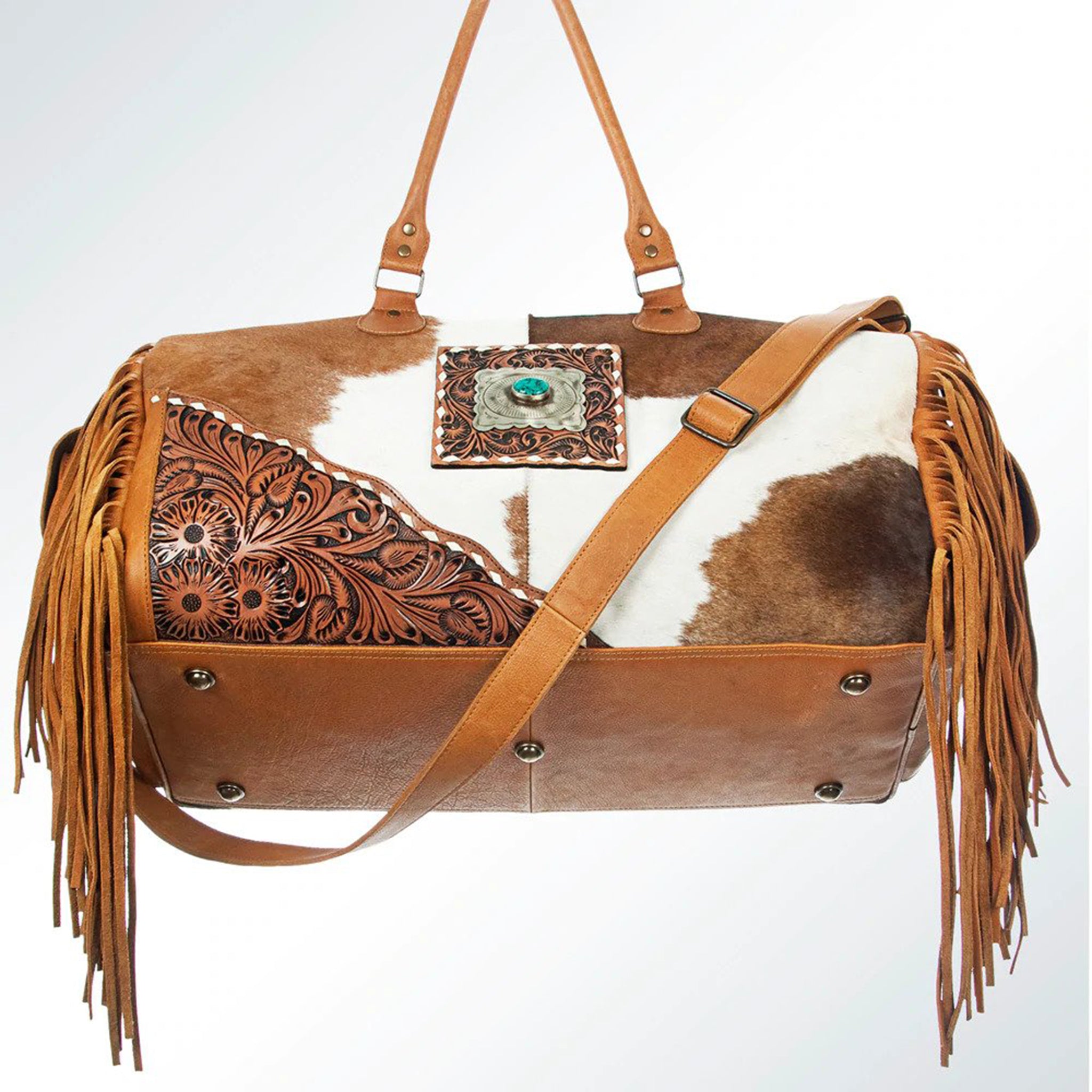 American Darling Genuine Cowhide Tooled Duffel Bag - Vintage Leather Travel Bag for Men & Women - Perfect for Gym, Weekend Getaways & Business Trips