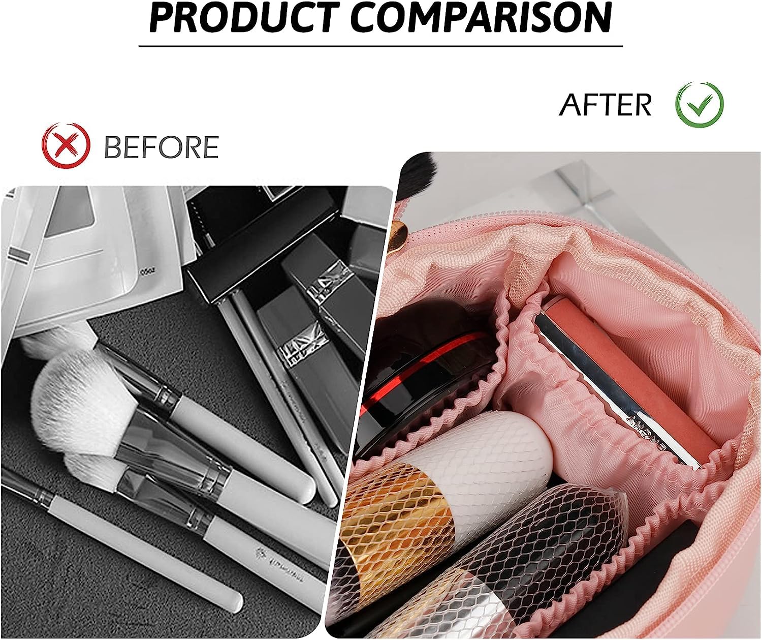 Jukkre Large Capacity Cosmetic Travel Bag for Women - Leather Makeup Organizer with Handle & Divider, Wide Opening Portable Toiletry Bag (Pink) - Perfect for Travel, Gym & Daily Makeup Storage