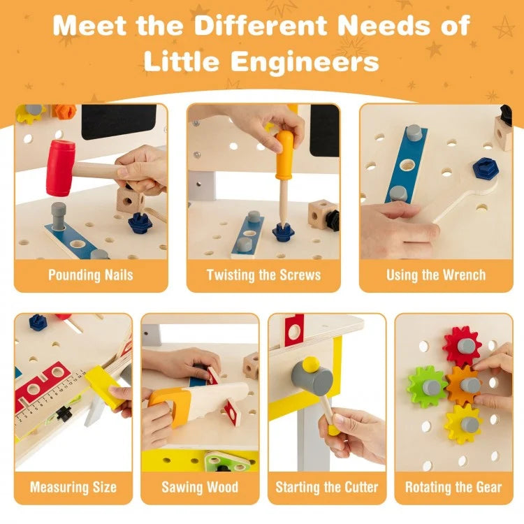 Wooden Pretend Play Workbench Set with Blackboard - Kids DIY Tool Bench Toy for Toddlers Ages 3-6 | STEM Learning, Role Play & Creative Fun for Preschoolers | Perfect for Birthday Gifts & Classroom Activities