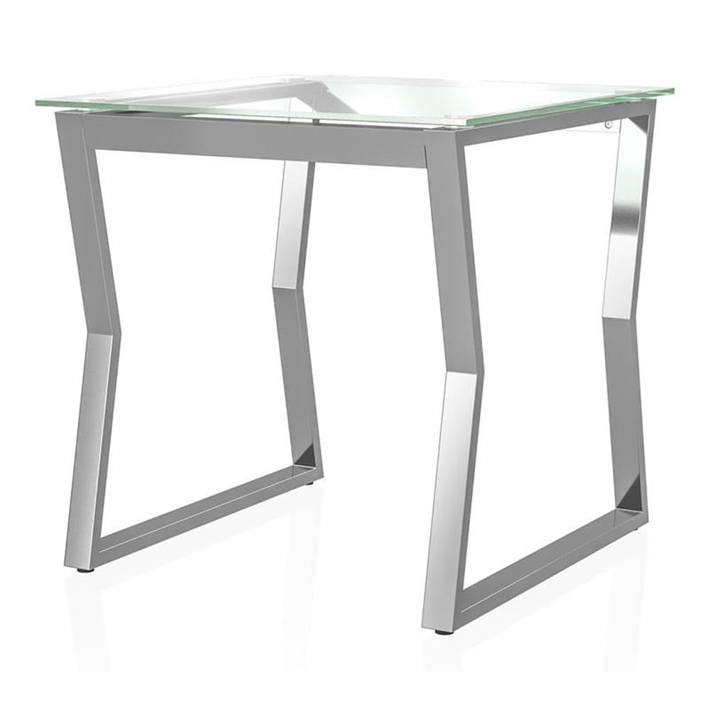 Modern Chrome Metal End Table with Tempered Glass Top - Stylish Nightstand for Living Room, Bedroom & Office - Durable & Sleek Design for Home Decor
