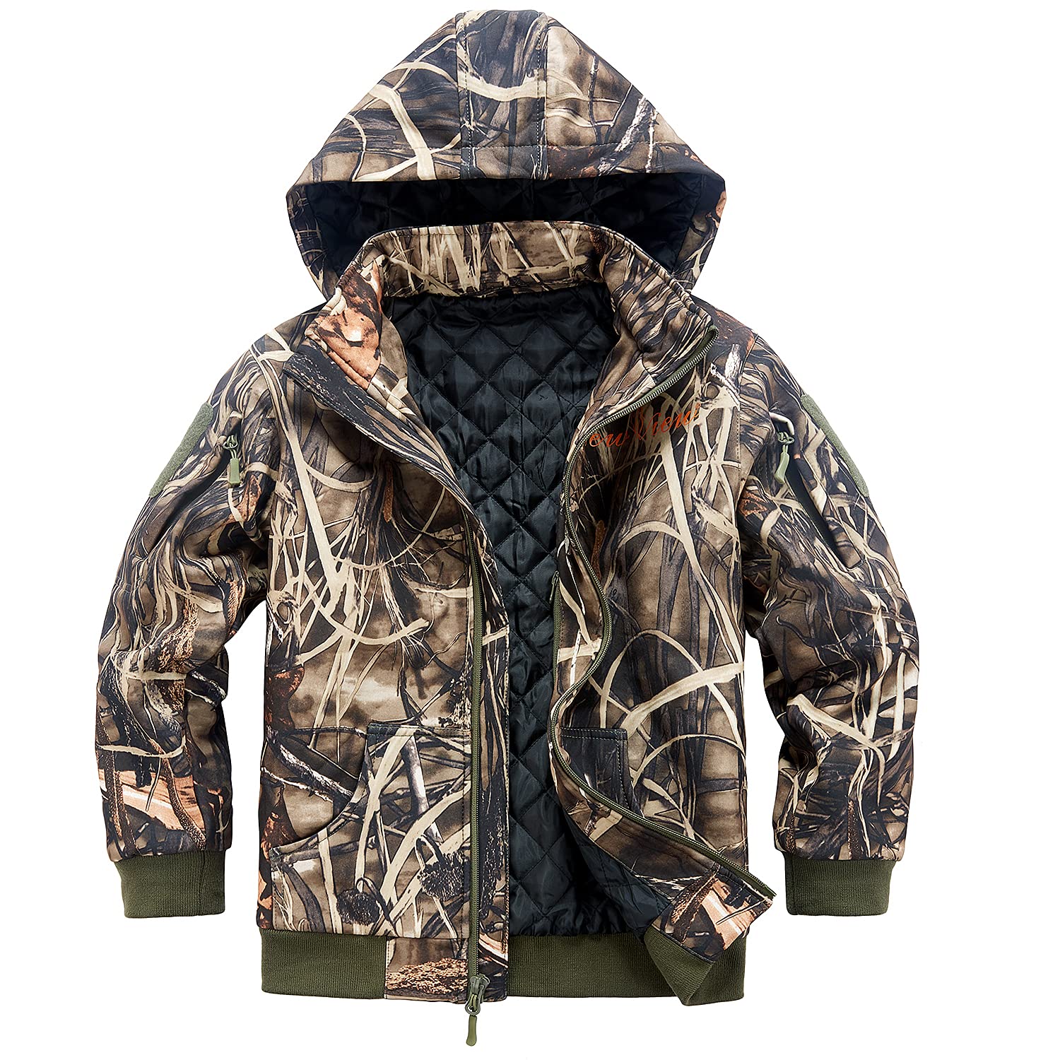 NEW VIEW Silent Kids Camouflage Hunting Jacket - Water Resistant Youth Camo Coat with Thickened Warm Lining for Cold Weather - Perfect for Outdoor Hunting, Camping & Winter Adventures