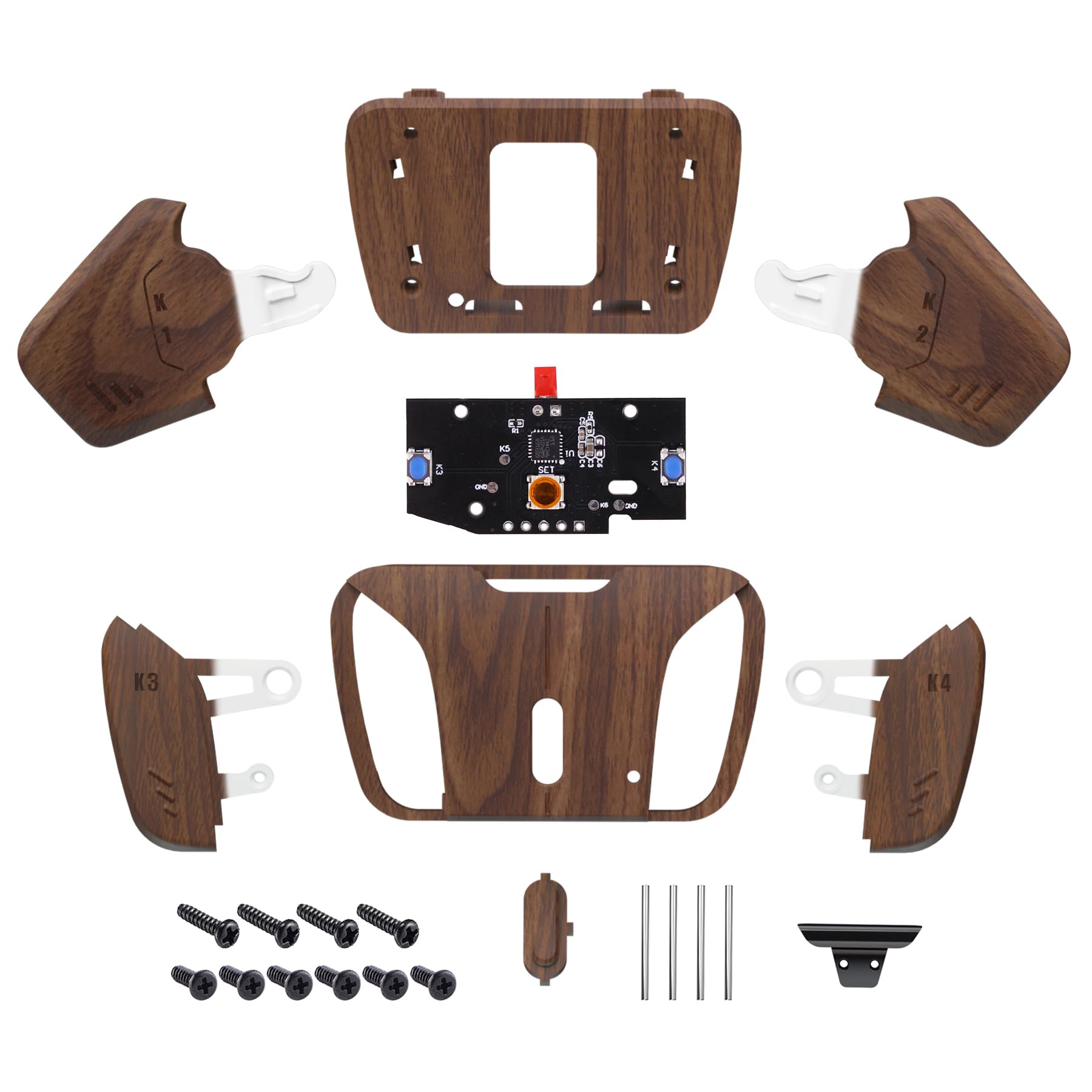 eXtremeRate RISE4 Remap Kit for PS5 Controller - Back Button Paddles & PCBA Board (K1K2K3K4) - Wood Grain Design - Customizable Gaming Accessory for Competitive Play & FPS Games