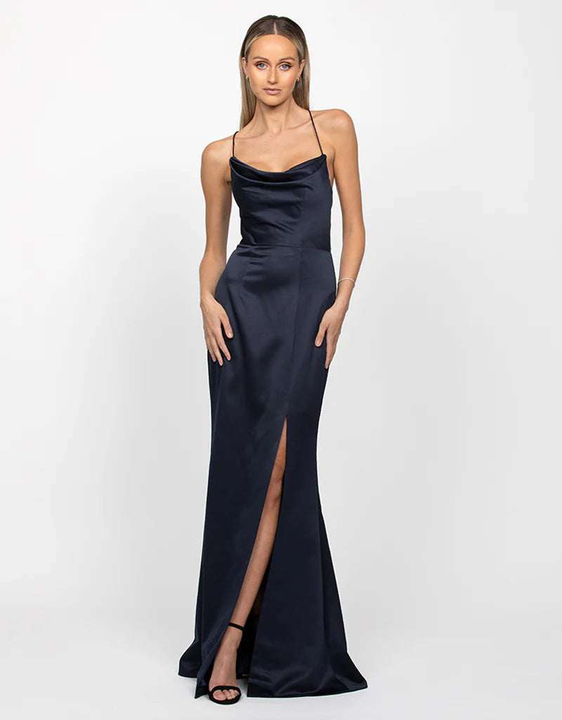 Elegant Stephanie Cowl Draped Satin Gown - Women's Formal Evening Dress for Prom, Wedding & Special Occasions