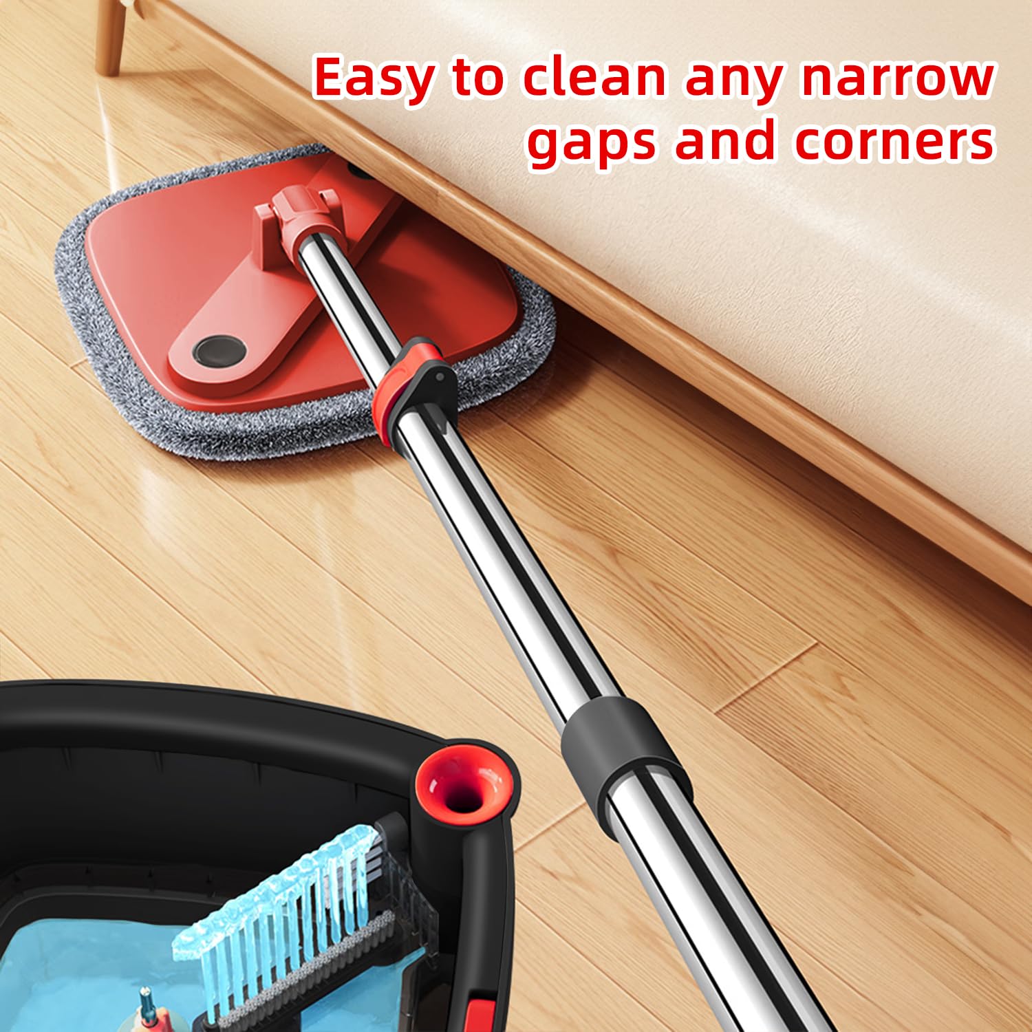 KZKR Spin Square Mop and Bucket Set with 6 Replaceable Microfiber Pads - Self-Cleaning System with Dirty/Clean Water Separation - 360° Rotating Self-Wringing Mop for Hardwood, Tile & Laminate Floors - Perfect for Home, Kitchen, and Bathroom Cleaning