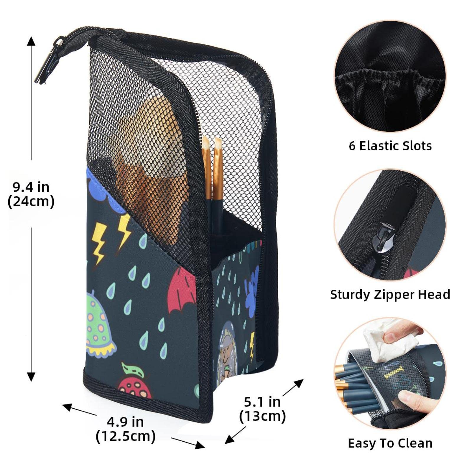 12-Piece Makeup Brush Set with Cute Rainy Day Animals Design - Portable Travel Cosmetic Brush Organizer Bag for Professional & Home Makeup Application