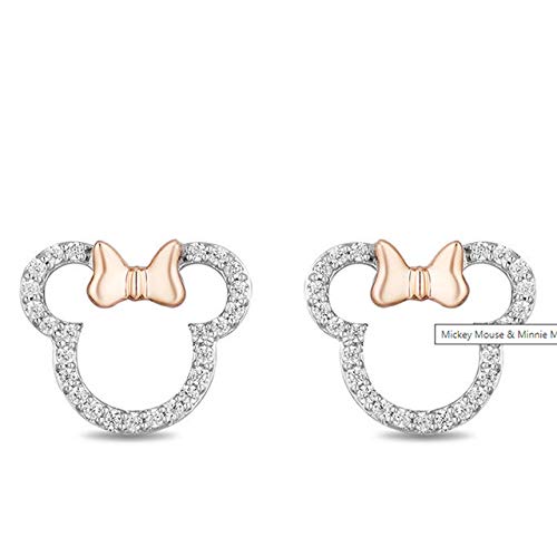 0.18 Ct Mickey Mouse & Minnie Mouse Diamond Outline Stud Earrings 14K White Gold Over - Disney Inspired Jewelry for Women - Perfect Gift for Disney Fans, Anniversary & Special Occasions