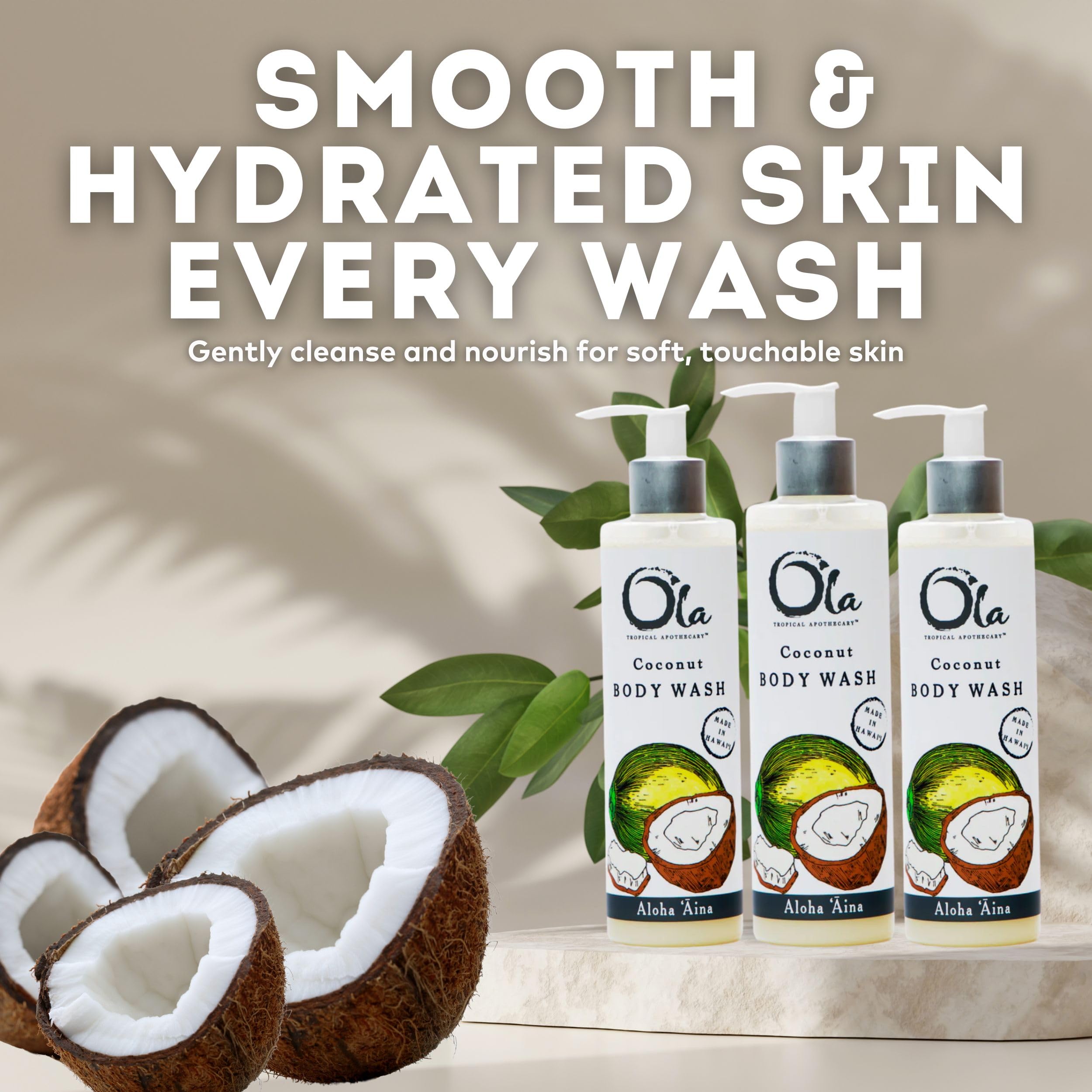 Ola Coconut Body Wash with Pure Tropical Oils & Plant Extracts - 8 fl oz | Hydrating & Nourishing Shower Gel for Dry Skin | Perfect for Daily Use & Spa Days