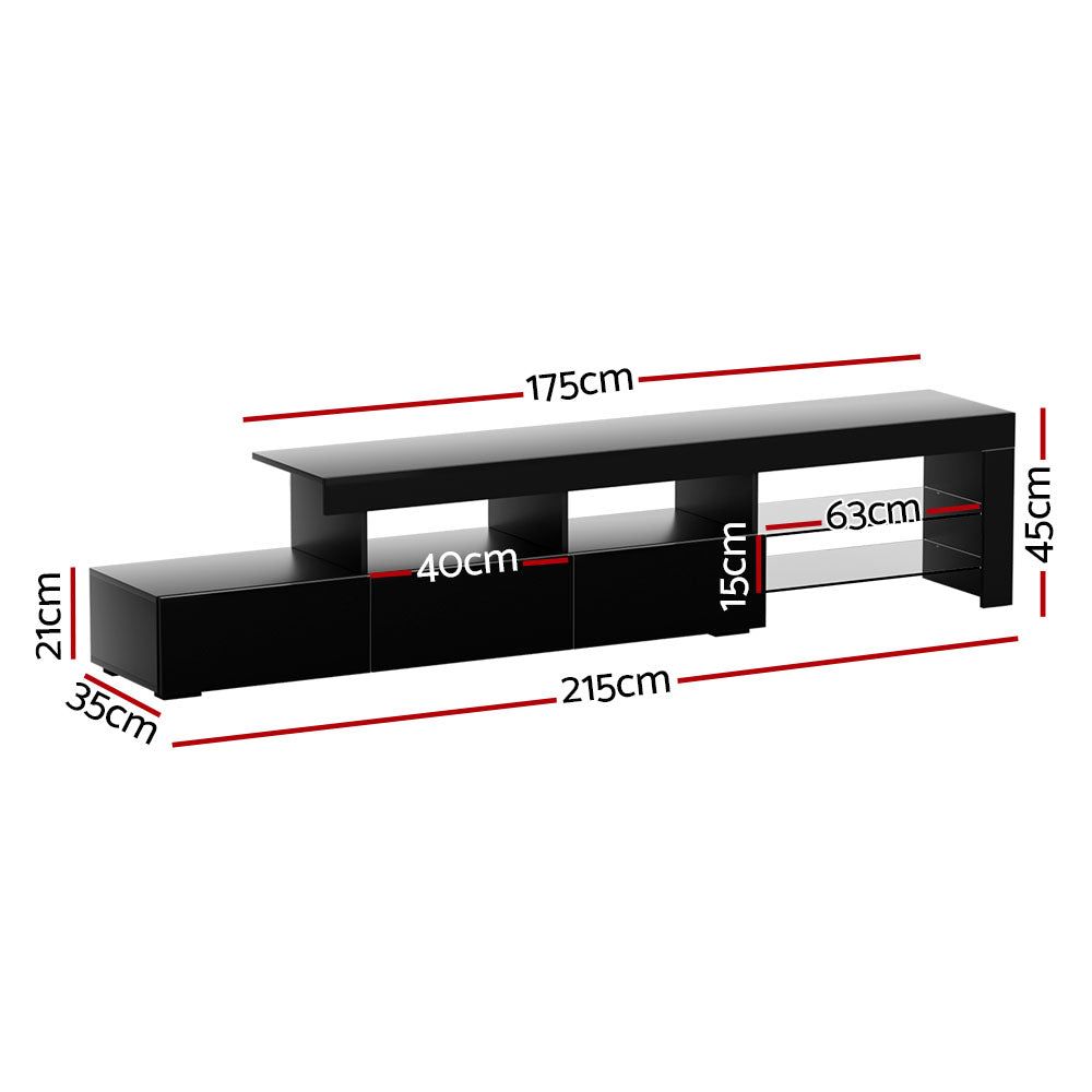 Artiss 215cm Black Caya Entertainment TV Stand with LED Lighting - Perfect for Living Room, Home Theater & Media Storage