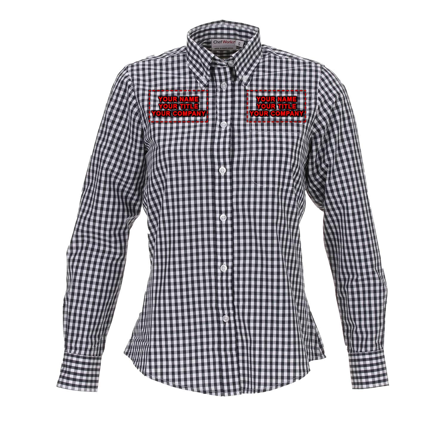 Chef Works Custom Embroidered Women's Gingham Dress Shirt - Professional Kitchen Uniform & Stylish Culinary Apparel for Chefs & Restaurant Staff