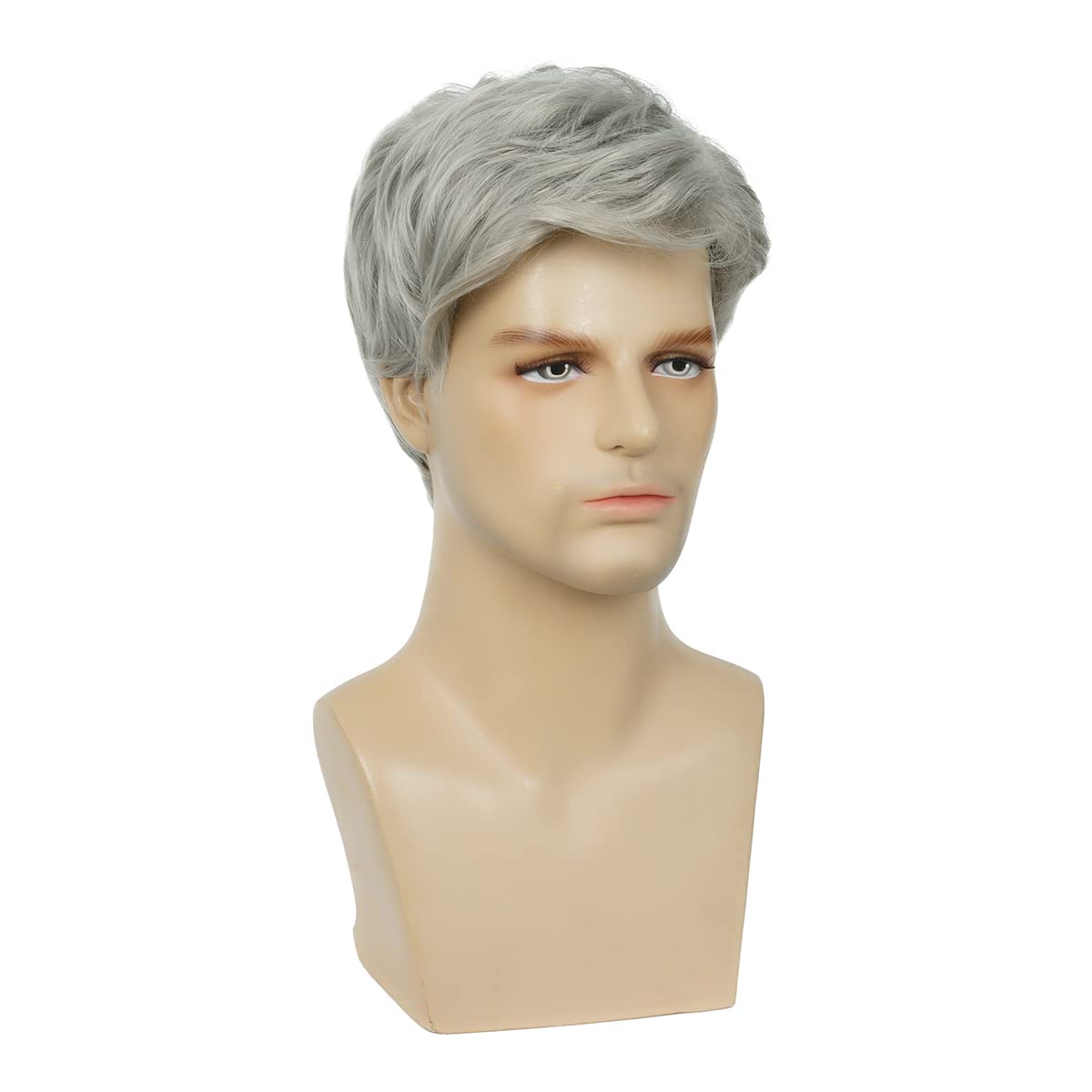 Baruisi Men's Short Silver Gray Synthetic Heat Resistant Wig for Halloween Cosplay, Costume Parties & Theatrical Performances - Natural Look & Comfortable Fit