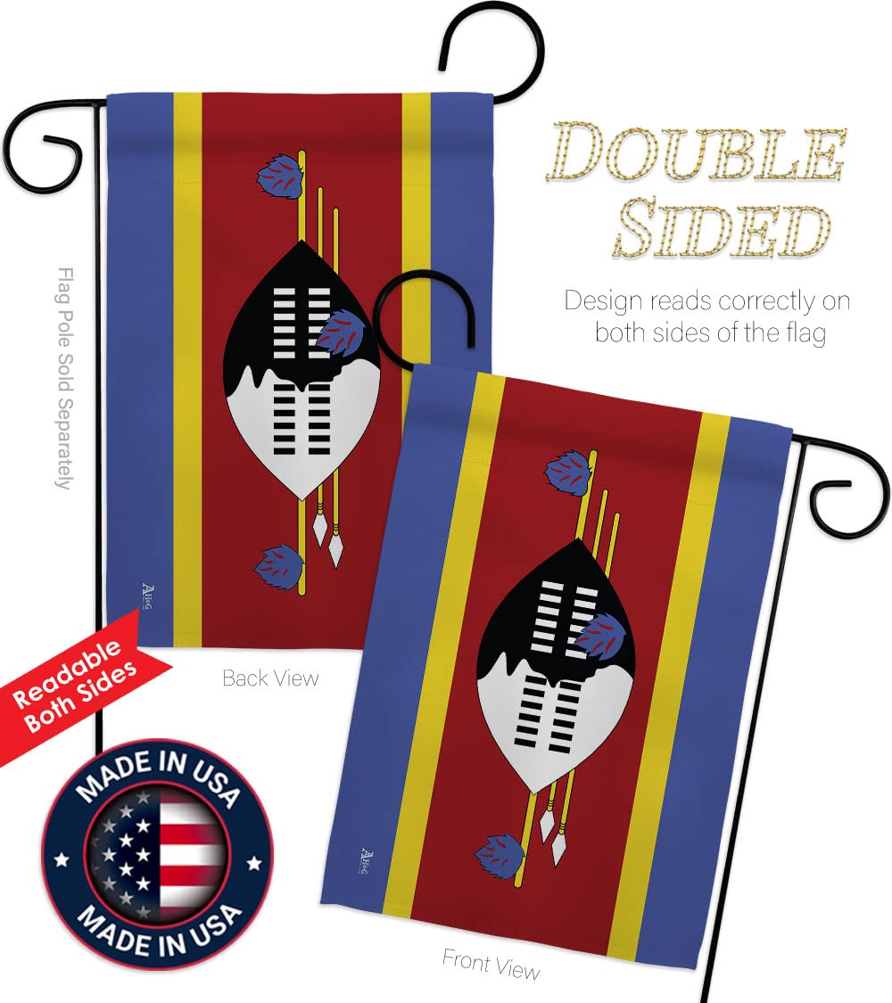 Americana Home & Garden Swaziland Double-Sided Garden Flag Set with Stand - Country & Regional House Decoration Banner for Yard, Patio & Outdoor Decor - Made in USA - Perfect for National Holidays, International Events & Home Landscaping