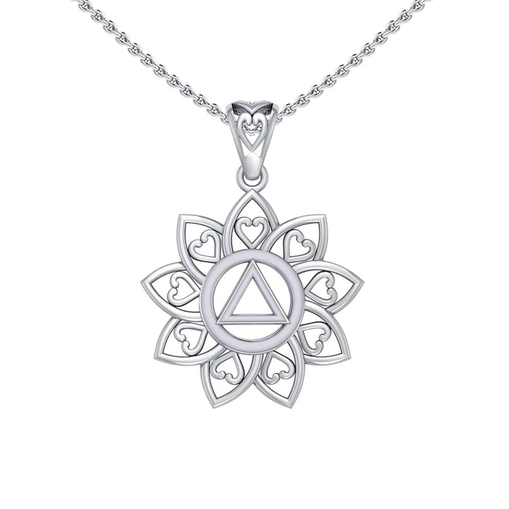 Flower of Unity Sterling Silver AA Recovery Pendant Necklace - Handmade to Order with Free Chain - Perfect for 12-Step Meetings & Sobriety Gifts (TPD6422)