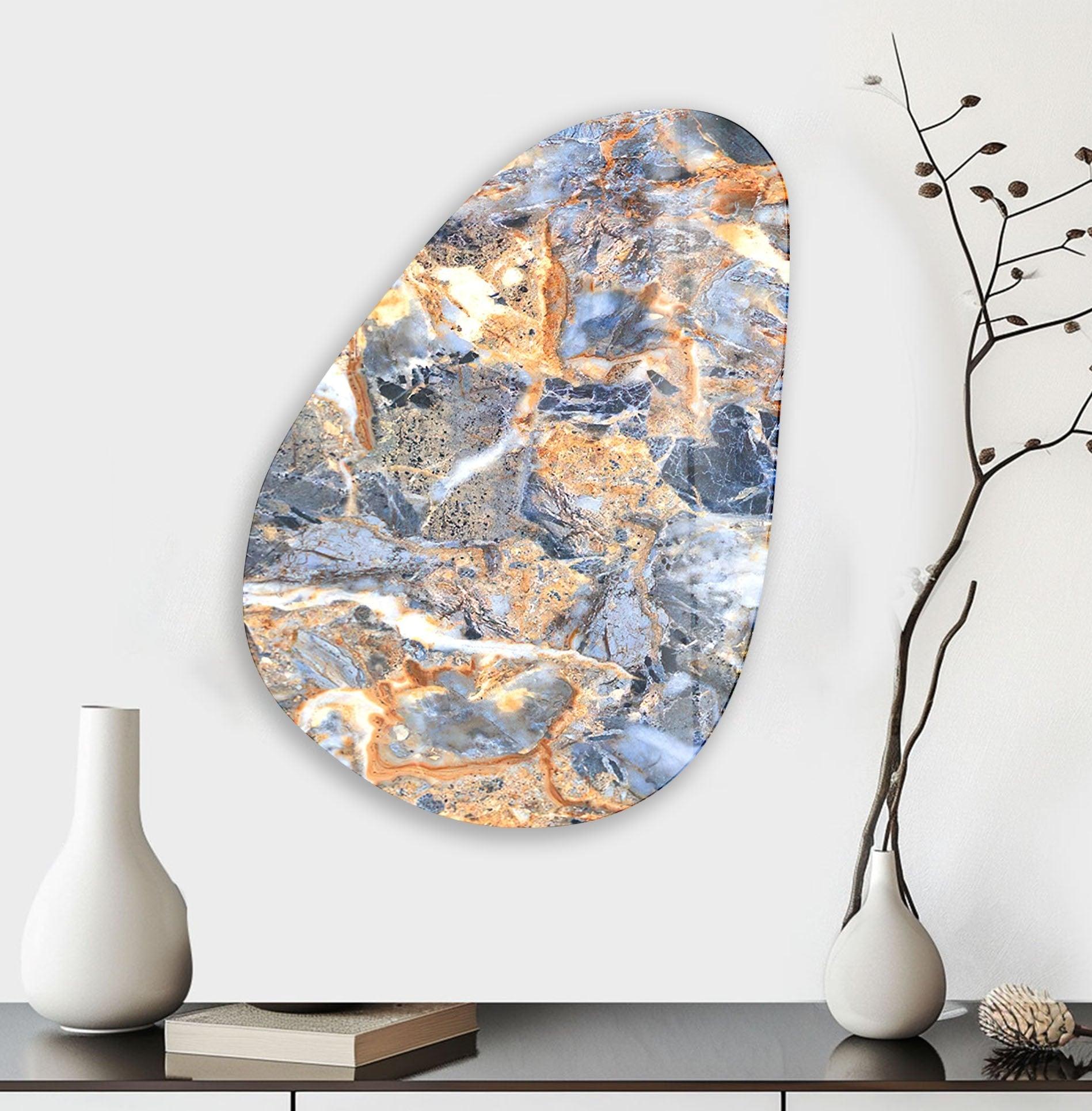 Handmade Asymmetrical Oval Blue & Orange Marble Glass Wall Art - Modern Abstract Home Decor for Living Room, Bedroom & Office