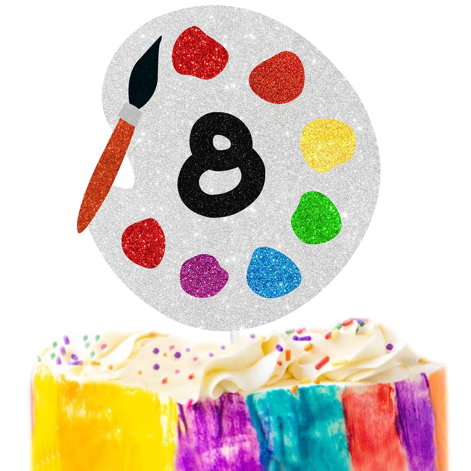 8th Birthday Art Party Cake Topper - Eight Year Old Gooey Paint Themed Cake Decoration for Boys & Girls | Artist Painter Brush Palette Design | Perfect for Birthday Parties, Baby Showers & Creative Celebrations