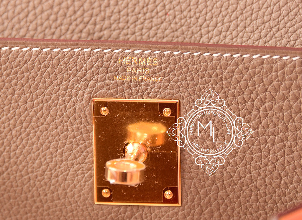 Authentic Hermes Kelly 28 Handbag in Etoupe Togo Leather with Gold Hardware - Luxury Shoulder Bag for Women, Perfect for Work, Travel & Special Occasions